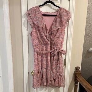 LC Lauren Conrad Ruffled Pink Floral Mini Dress